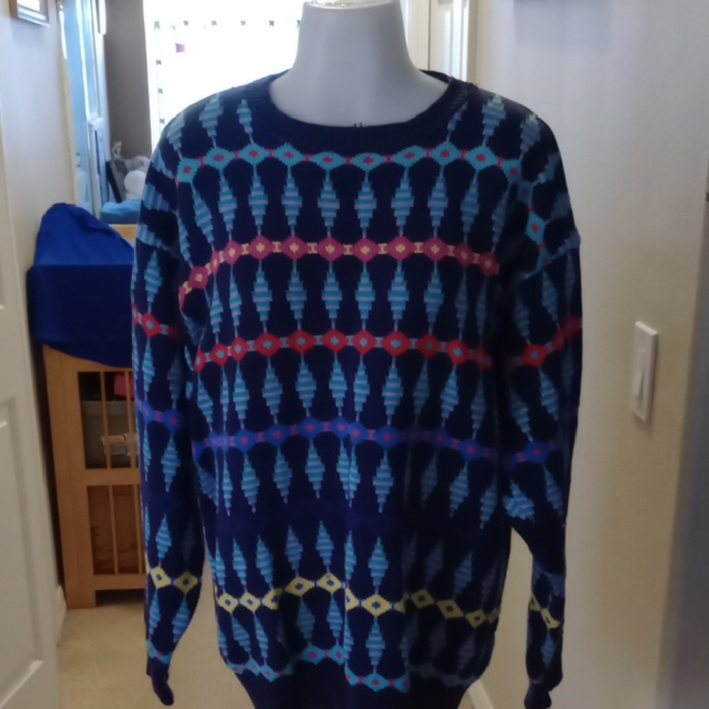 Sundays Men's Sweater - Blue and Red Pattern size XL as is